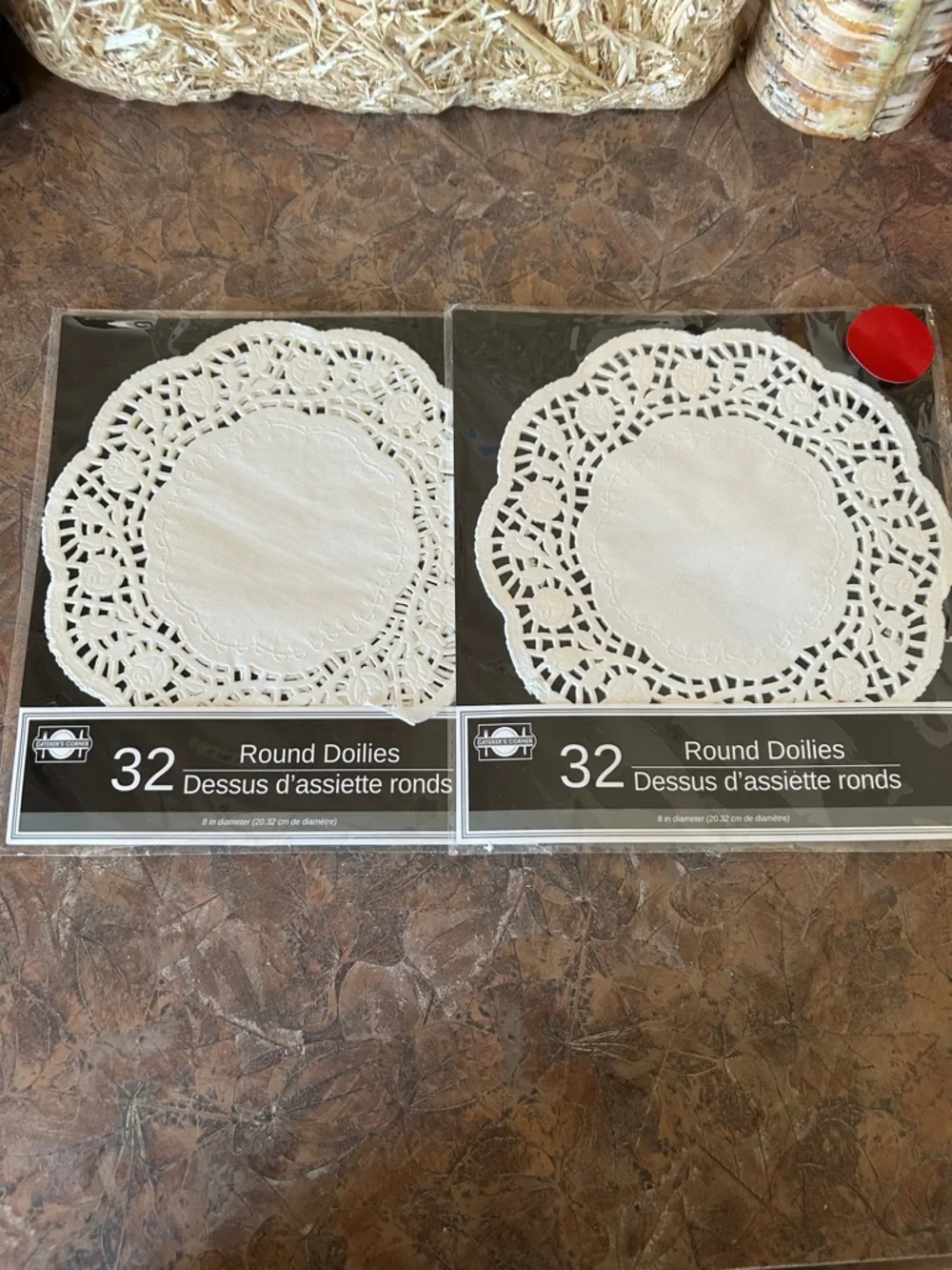 Set of Three Packages of White Round Lace Doilies